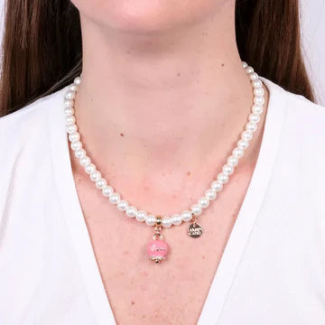 Collana in Metallo campanella rosa e perle.