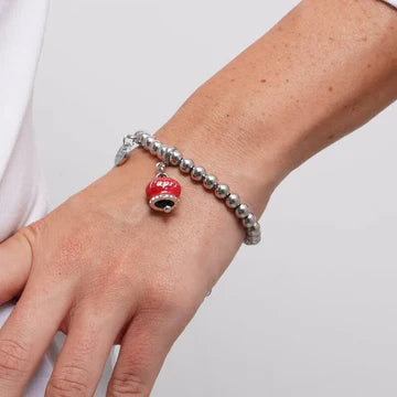Bracciale in Acciaio campanella rossa con scritta Capri e zirconi