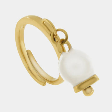 Anello in Acciaio con campanella portafortuna bianca e oro