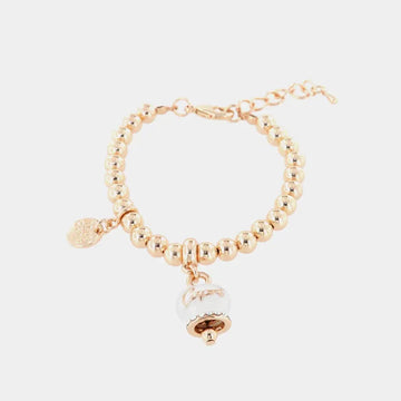 Bracciale in Acciaio a perline con campanella pendente bianca e oro con scritta Capri