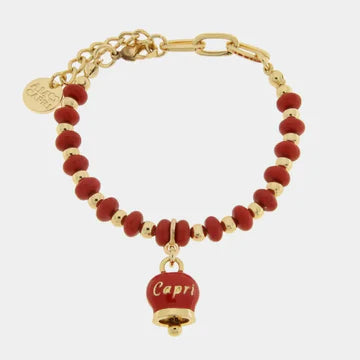 Bracciale in Metallo con sfere e campanella Capri rossa