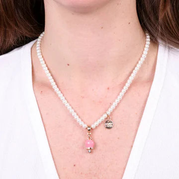 Collana in Metallo campanella rosa e perle.