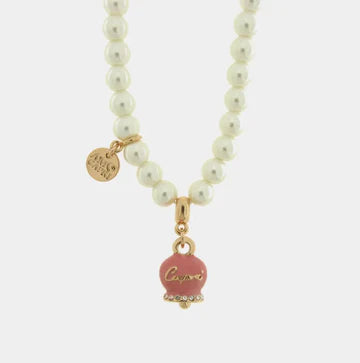 Collana in Metallo campanella rosa e perle.