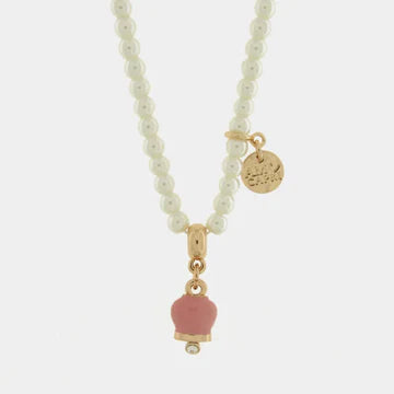 Collana in Metallo campanella rosa e perle.