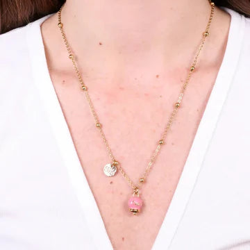 Collana in Acciaio con campanella pendente rosa con scritta Capri